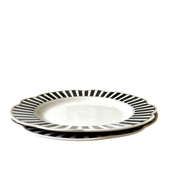 Grace Teaware Black & White Striped Porcelain Salad Plates 9in Set of 6 New - Picture 4 of 12